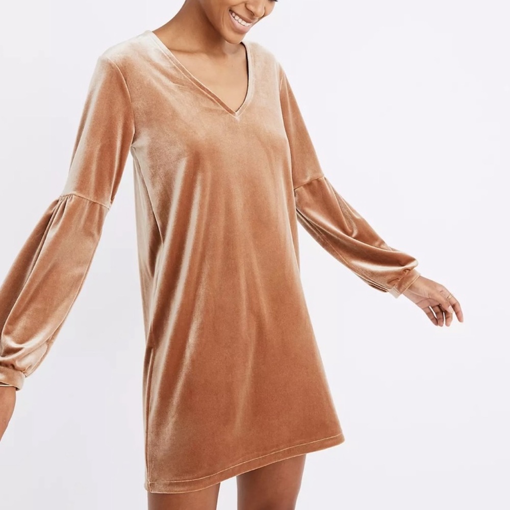 Madewell gold velvet balloon mini dress - Picture 2 of 5